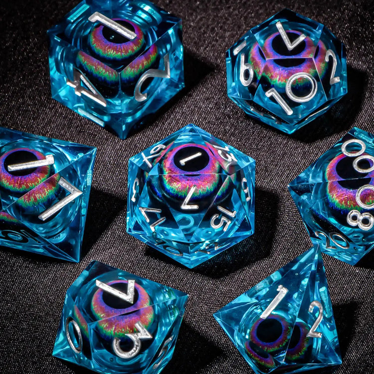 7-Piece Longan Eye Liquid Core Resin Dice Set – Sharp Edge Polyhedral Dice for Dungeons & Dragons, Pathfinder & RPG Tabletop Game Gamers Guild