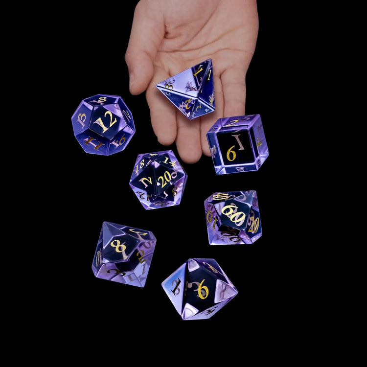 Purple Crystal Stone & Gem Dice Set – Sharp Edge Polyhedral Dice for D&D, Pathfinder & RPGs Gamers Guild