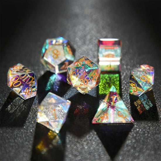 Colorful Gemstone Pirate Dice Set – 7pc Resin Polyhedral Dice with Golden Script for DND, RPG & Tabletop Campaigns Gamers Guild