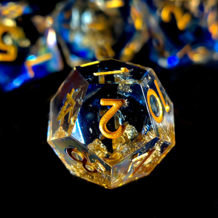7-Piece Light Blue Resin Polyhedral Dice Set – Gold Numbered DND Dice for RPG & Tabletop Games Gamers Guild