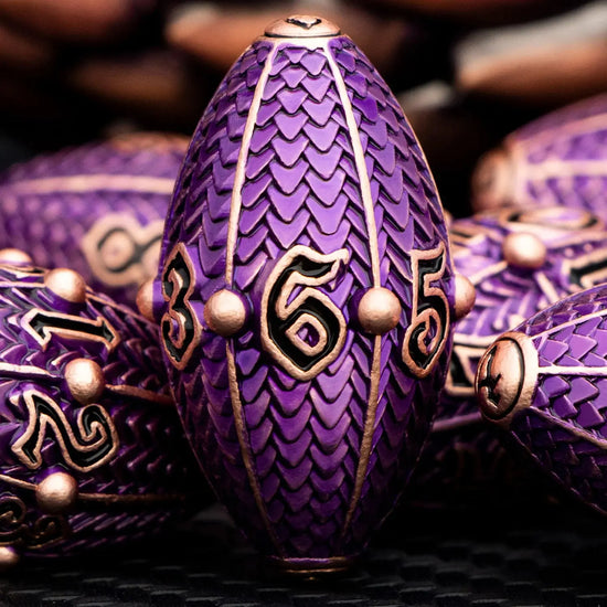 ARUOHHA Copper Purple Dragon Egg Dice Set – Metal Polyhedral Dice with Rotating Shell for D&D, Pathfinder & RPGs Gamers Guild