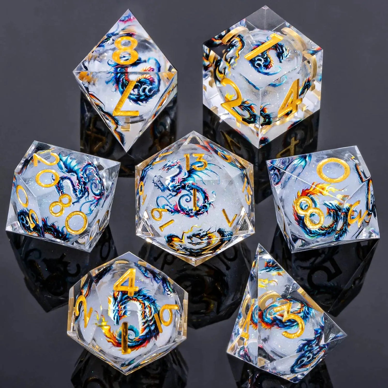 Liquid Core Dice Set – Sharp Edge Resin Polyhedral Dice for D&D, Pathfinder & RPGs Gamers Guild
