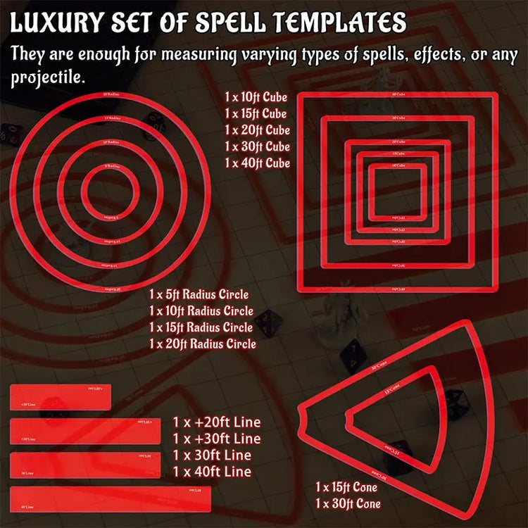 Area of Effect Spell Templates – 15-Piece Acrylic Set for D&D, Pathfinder & TTRPGs  Includes Cube, Cone, Circle & Line Markers Gamers Guild