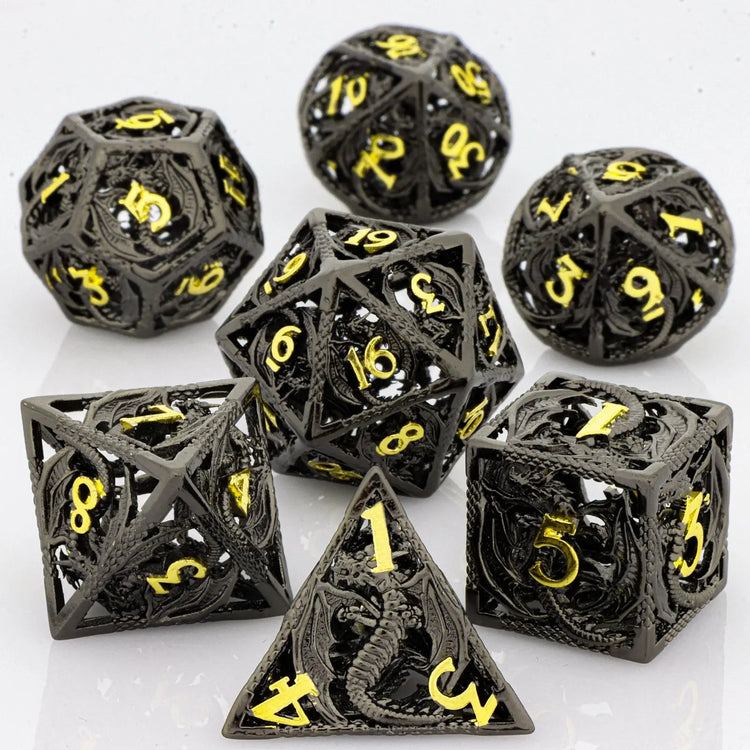 7-Piece Hollow Dragon Metal Dice Set – Intricately Carved Polyhedral Dice for Dungeons & Dragons, Pathfinder & RPG Tabletop Games Gamers Guild