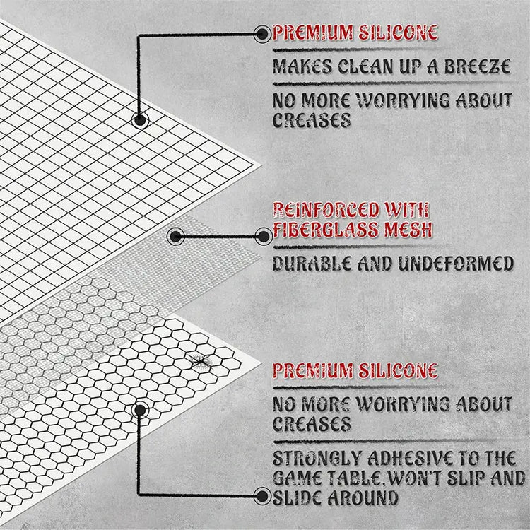 DND Silicone Battle Mat – 23"x35" Double-Sided Grid Board with Square & Hex Layout  Foldable, Rollable, and Marker-Friendly Gamers Guild