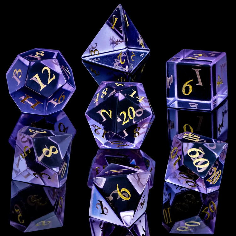 Purple Crystal Stone & Gem Dice Set – Sharp Edge Polyhedral Dice for D&D, Pathfinder & RPGs Gamers Guild