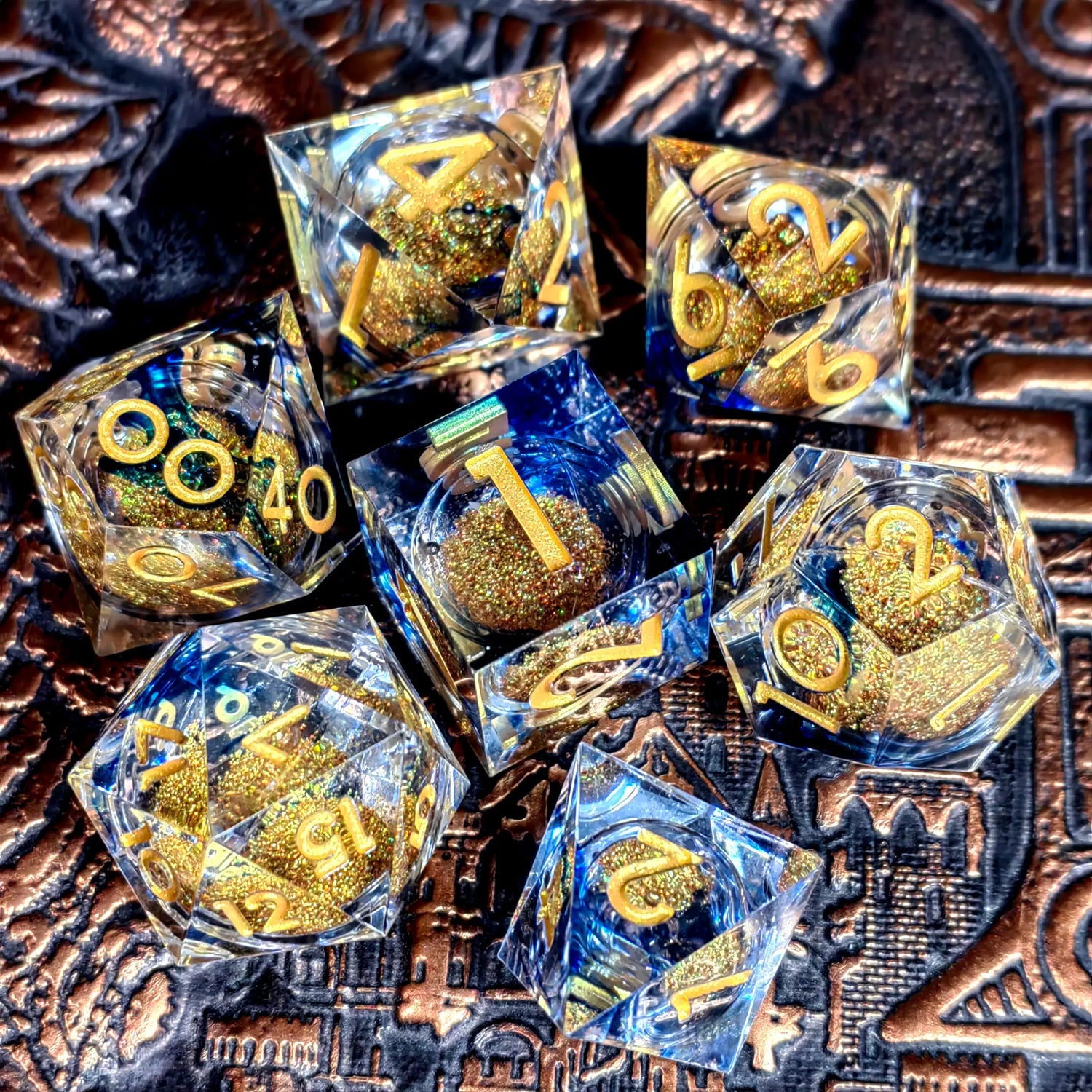 7-Piece Transparent Resin Sharp Edge Dice Set – Handmade Polyhedral Dice for D&D, Pathfinder & RPG Tabletop Games Gamers Guild