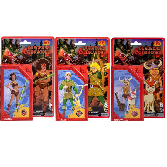 D&D Cartoon Classics Action Figures – Hank, Diana, Bobby & Uni 6-Inch Collectibles with Exclusive Dice by Hasbro Gamers Guild