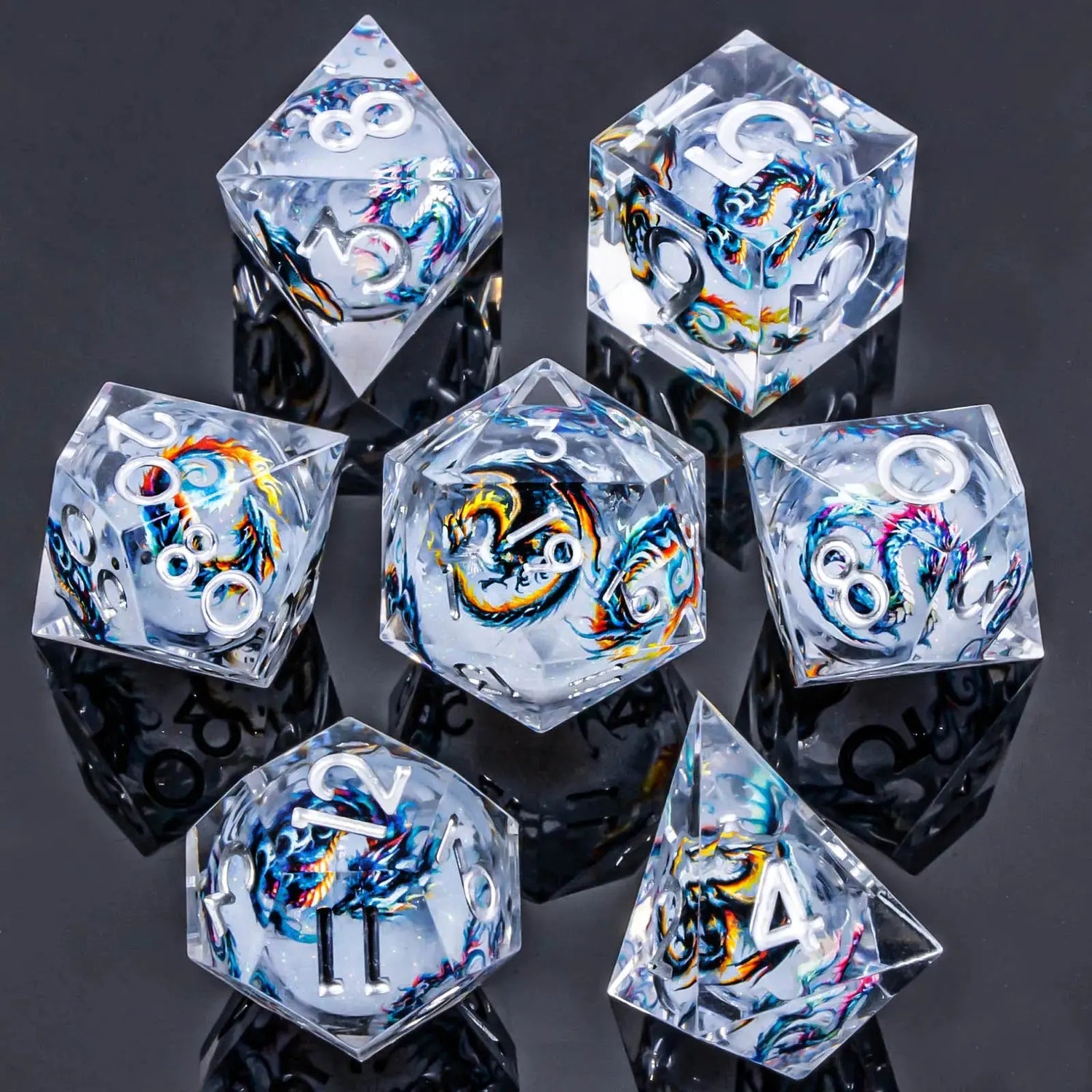 Liquid Core Dice Set – Sharp Edge Resin Polyhedral Dice for D&D, Pathfinder & RPGs Gamers Guild