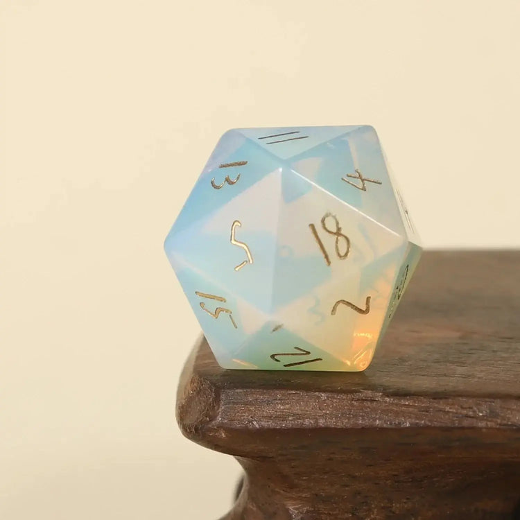 Crystal Quartz D20 – Handwritten Font Gemstone Dice for DND, Pathfinder & RPG Star Path Adventures Gamers Guild