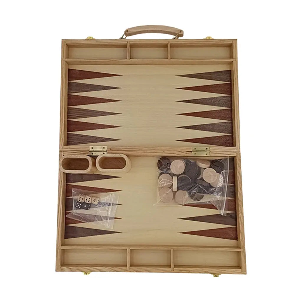 Classic Wooden Backgammon Set – 15-Inch Folding Strategy Board Game with Ash Wood Pieces & Accessories | Portable & Premium Gift Set Gamers Guild