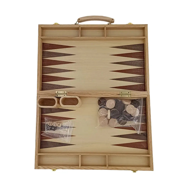 Classic Wooden Backgammon Set – 15-Inch Folding Strategy Board Game with Ash Wood Pieces & Accessories | Portable & Premium Gift Set Gamers Guild