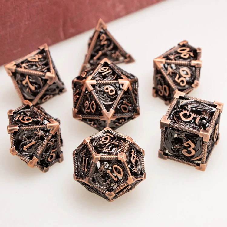 Ancient Gold Hollow Dragon Dice Set – Metal Polyhedral Dice for D&D, Pathfinder & RPGs Gamers Guild