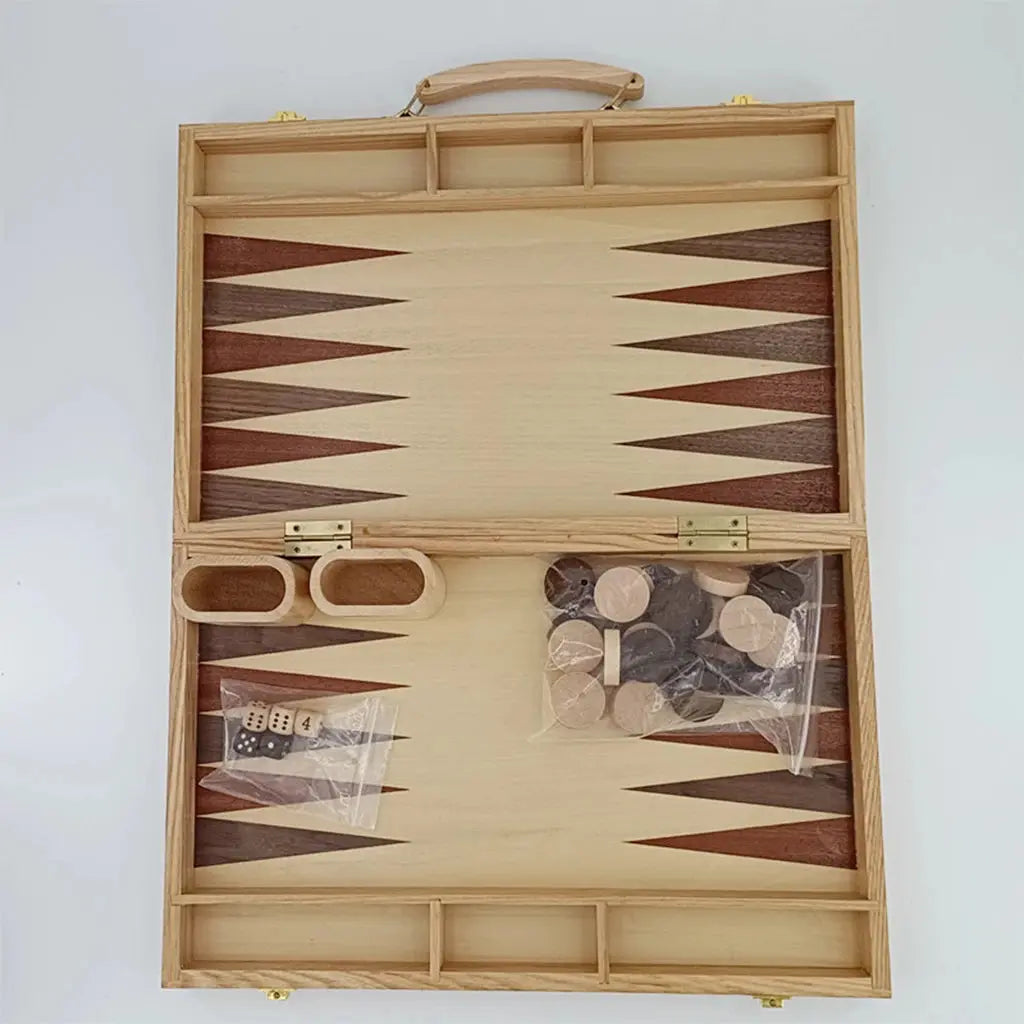 Classic Wooden Backgammon Set – 15-Inch Folding Strategy Board Game with Ash Wood Pieces & Accessories | Portable & Premium Gift Set Gamers Guild