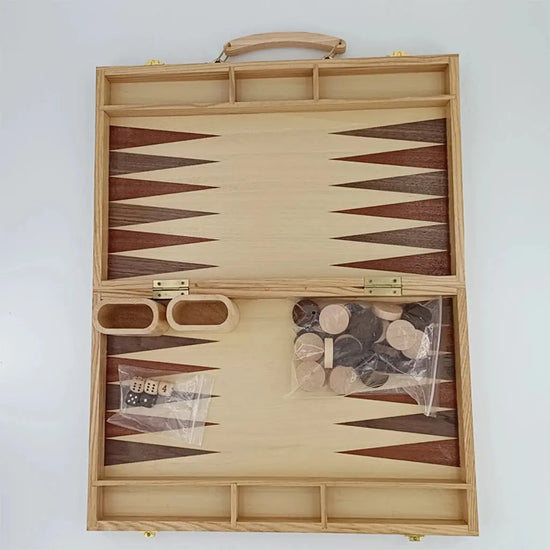 Classic Wooden Backgammon Set – 15-Inch Folding Strategy Board Game with Ash Wood Pieces & Accessories | Portable & Premium Gift Set Gamers Guild