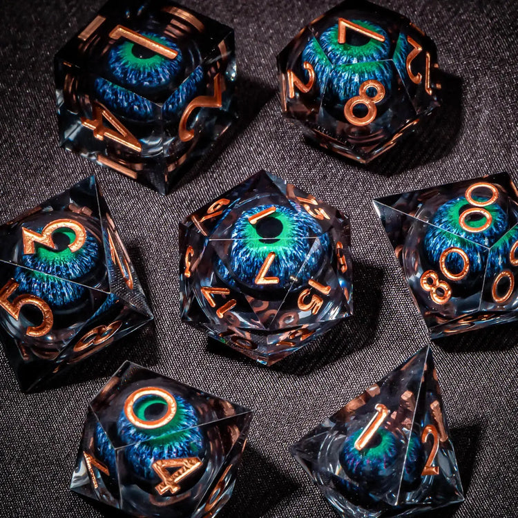 7-Piece Longan Eye Liquid Core Resin Dice Set – Sharp Edge Polyhedral Dice for Dungeons & Dragons, Pathfinder & RPG Tabletop Game Gamers Guild