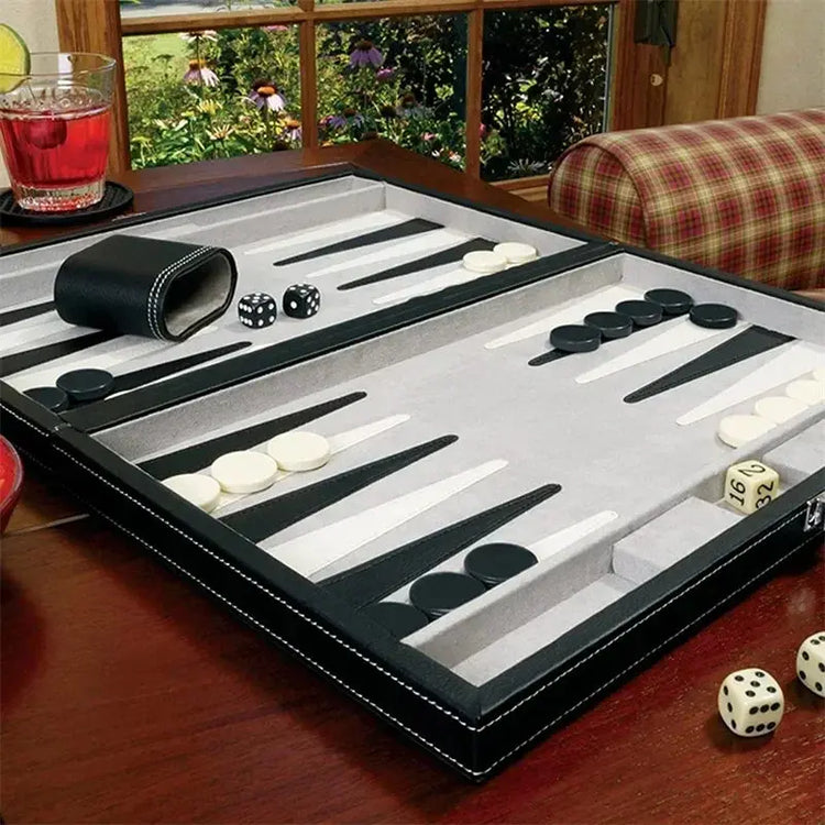 Classic Travel Backgammon Game Set – PU Leather Folding Board with Felt Interior | Portable 15-Inch Strategy Set for Adults Gamers Guild