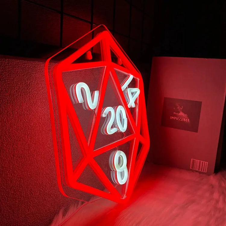Dice LED Neon Sign — Dungeons & Dragons Game Wall Light | USB-Powered Acrylic Décor for Roleplay Rooms & Gamer Caves Gamers Guild