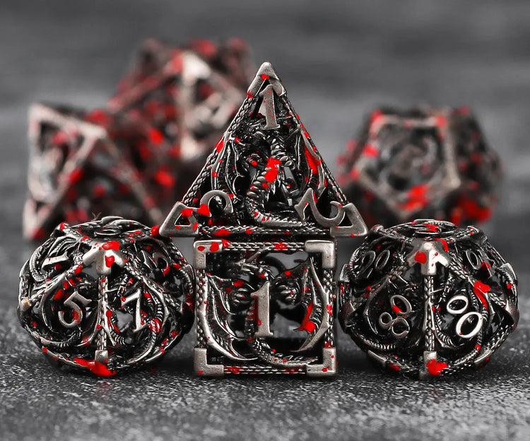 7-Piece Hollow Dragon Metal Dice Set – Intricately Carved Polyhedral Dice for D&D, Pathfinder & RPG Tabletop Games Gamers Guild