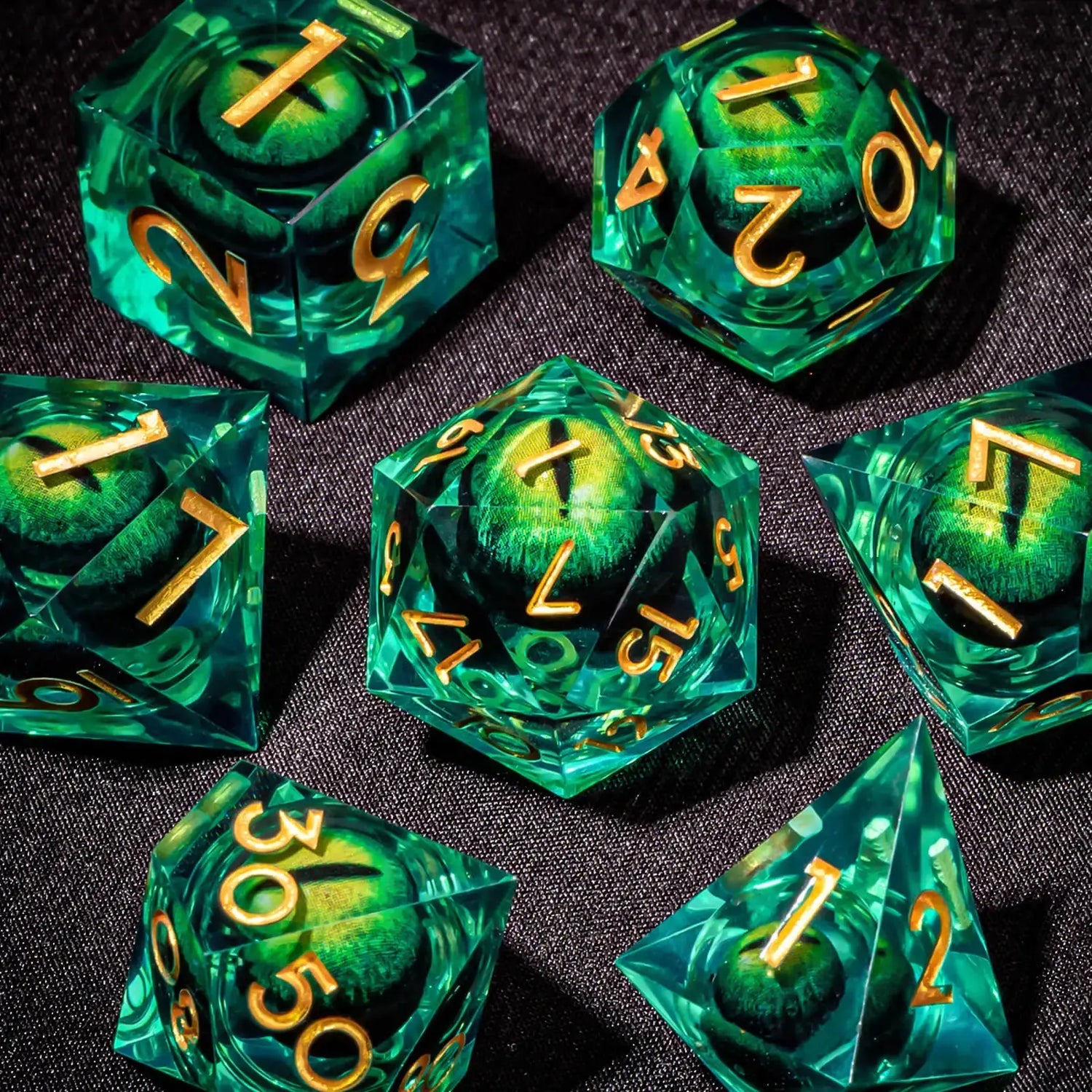 7-Piece Longan Eye Liquid Core Resin Dice Set – Sharp Edge Polyhedral Dice for Dungeons & Dragons, Pathfinder & RPG Tabletop Game Gamers Guild