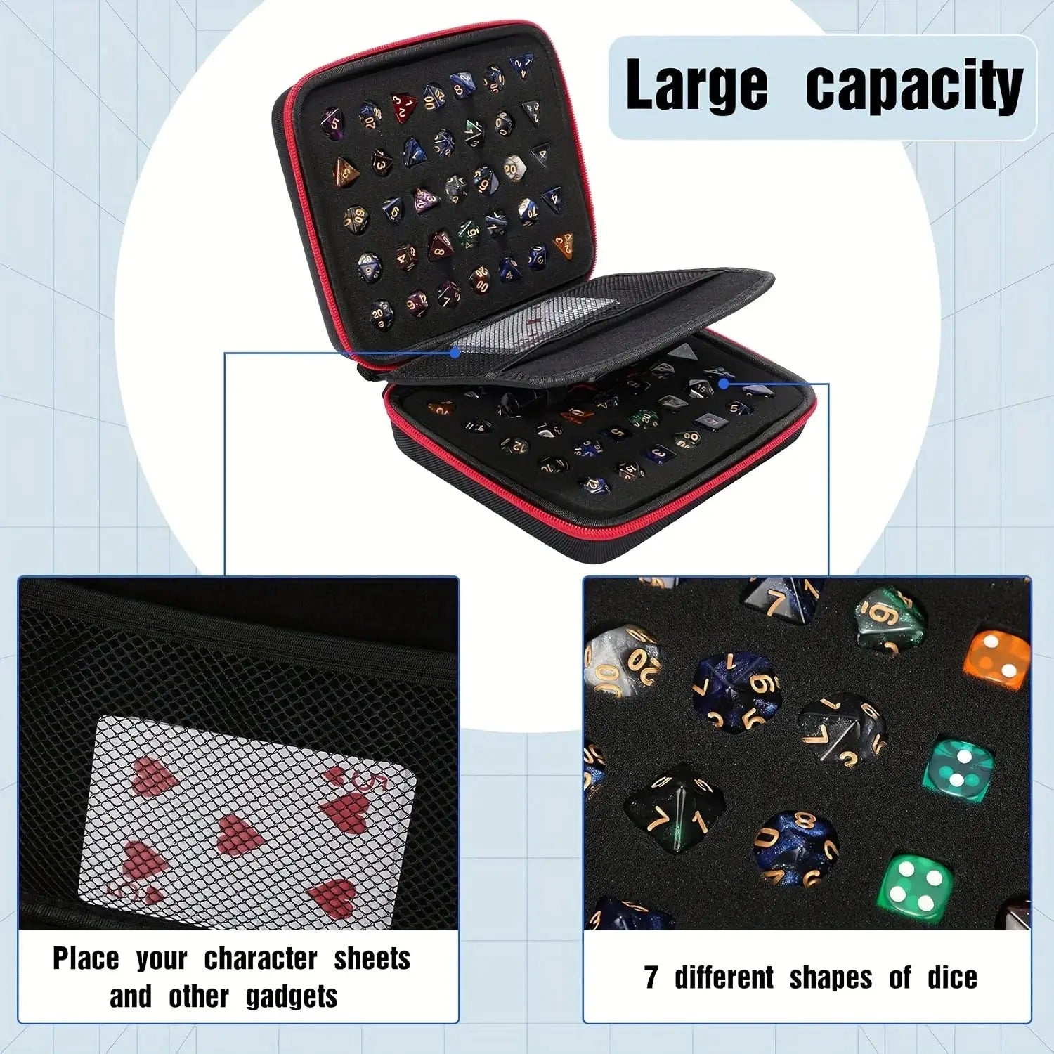 Hard Dice Carrying Case – 70-Slot Storage Bag with Partition for Dungeons & Dragons, RPG & Board Game Accessories Gamers Guild