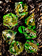 7-Piece Sharp Edge Resin Dice Set – Green Transparent Ring Core with Silver Numbers for RPGs Gamers Guild
