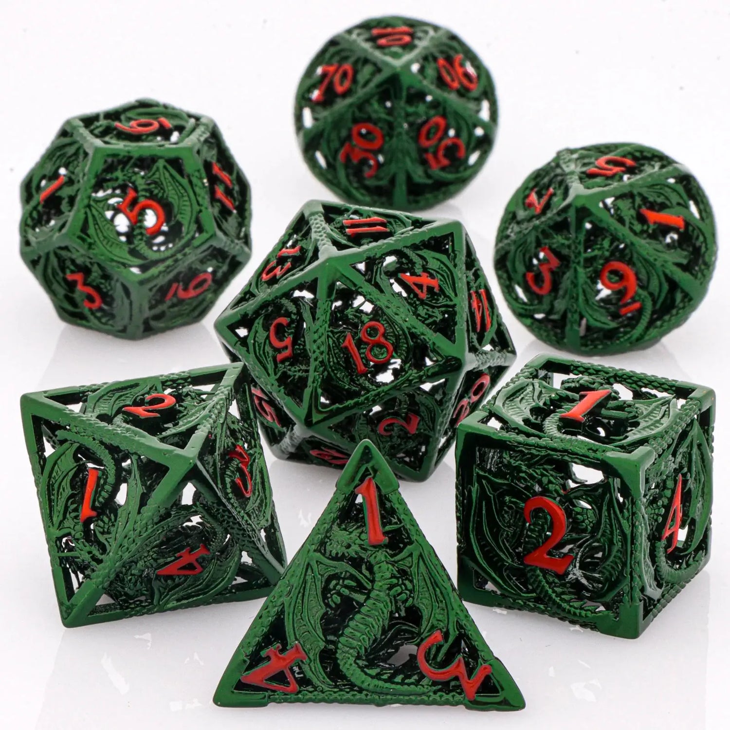 7-Piece Hollow Dragon Metal Dice Set – Intricately Carved Polyhedral Dice for Dungeons & Dragons, Pathfinder & RPG Tabletop Games Gamers Guild