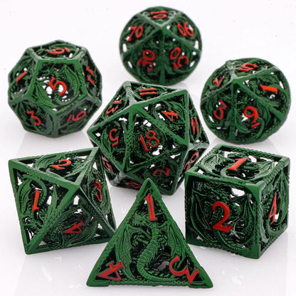 7-Piece Hollow Dragon Metal Dice Set – Intricately Carved Polyhedral Dice for Dungeons & Dragons, Pathfinder & RPG Tabletop Games Gamers Guild