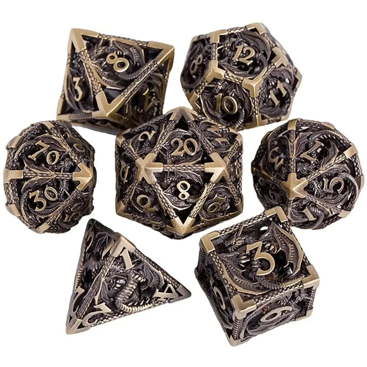 7-Piece Hollow Flying Dragon Metal Dice Set – Polyhedral RPG Dice for Dungeons & Dragons, Pathfinder & Tabletop Games Gamers Guild