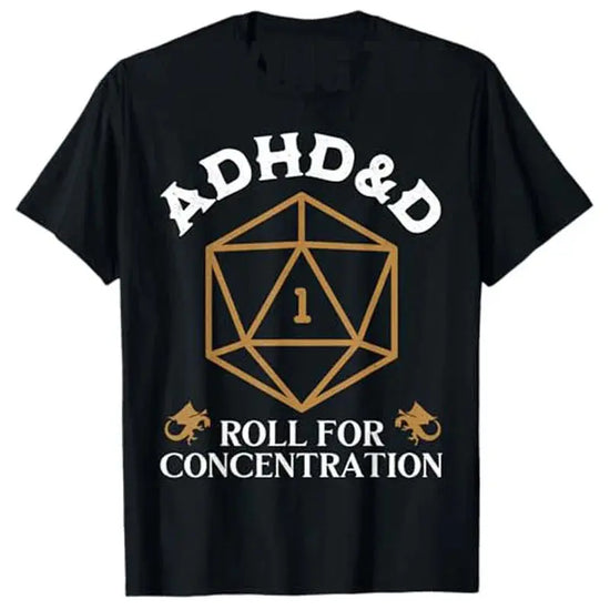 ADHD&D Roll for Concentration T-Shirt – Funny RPG Graphic Tee | Vintage Gamer Shirt for Men & Women Gamers Guild