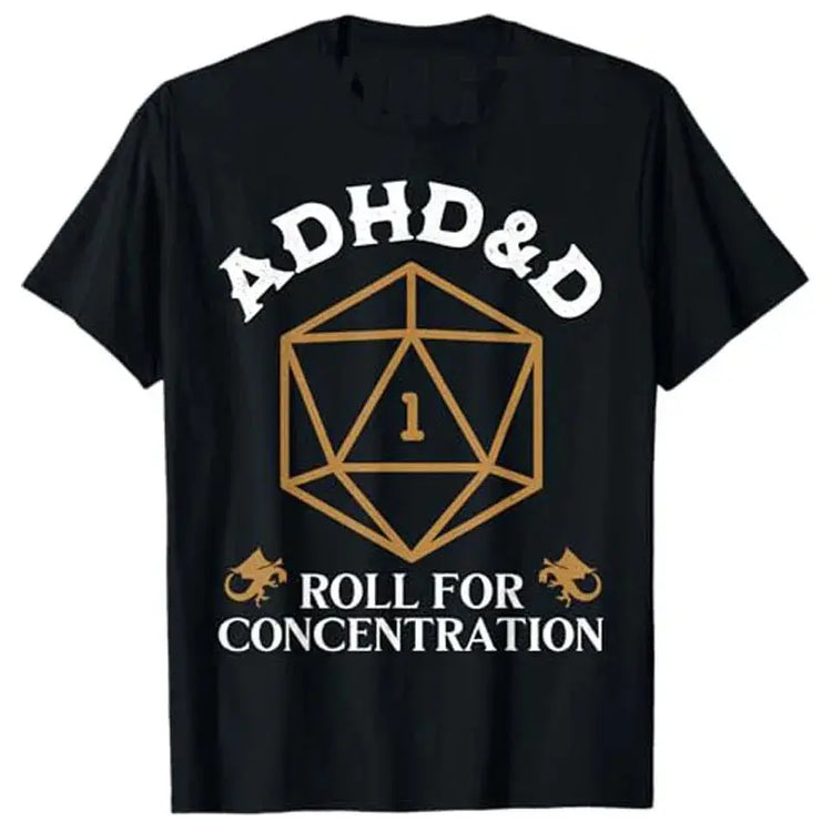 ADHD&D Roll for Concentration T-Shirt – Funny RPG Graphic Tee | Vintage Gamer Shirt for Men & Women Gamers Guild