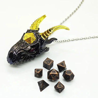 Dragon Head Necklace Set with Mini Dice Dragon – Fantasy Jewelry for D&D, MTG & RPG Gamers Gamers Guild