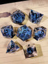 7-Piece Sharp Edge Resin Dice Set – Transparent Polyhedral Dice with Silver Sand & Black Numbers for D&D & RPG Tabletop Games Gamers Guild