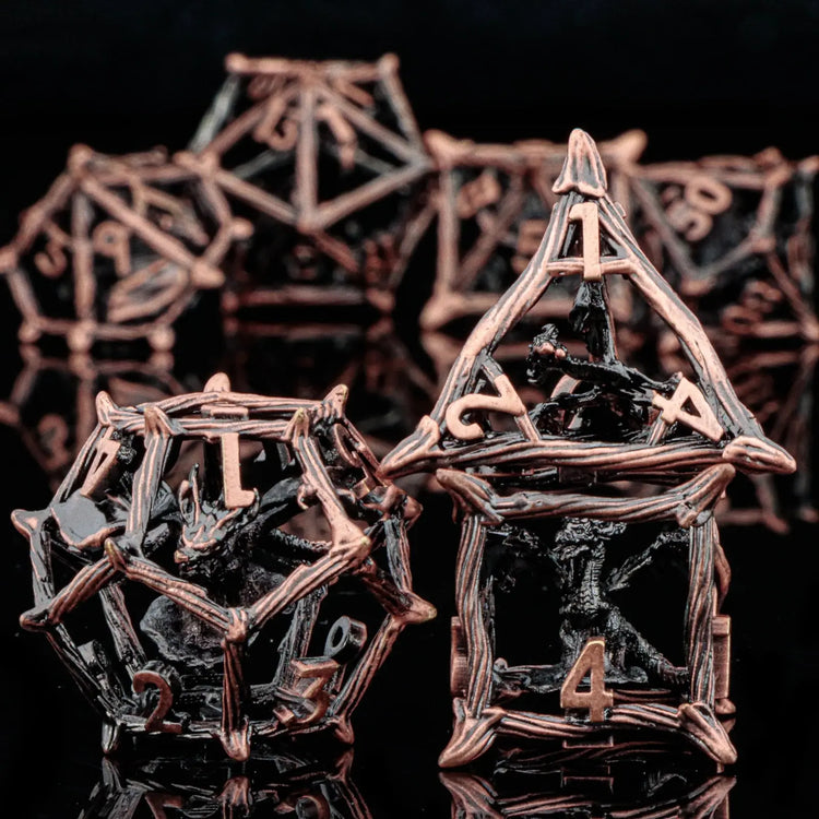 7-Piece Hollow Dragon Metal Dice Set – Intricately Carved Polyhedral Dice for D&D, Pathfinder & RPG Tabletop Games Gamers Guild