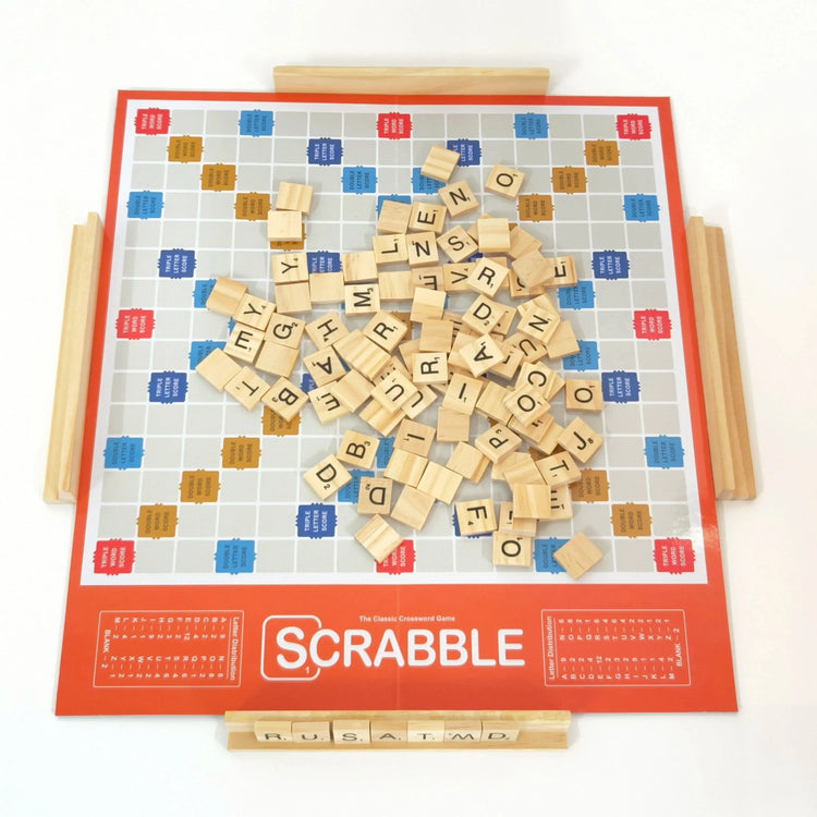 Scrabble Board Game Wooden Tiles And Racks Classic Word Spelling Toys Fun Family Game for 2-4 Players Gamers Guild
