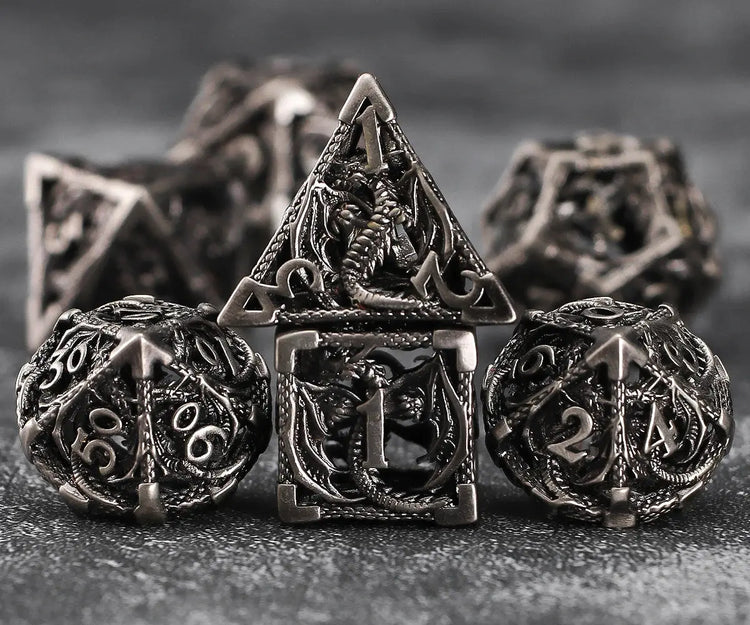7-Piece Hollow Dragon Metal Dice Set – Intricately Carved Polyhedral Dice for D&D, Pathfinder & RPG Tabletop Games Gamers Guild