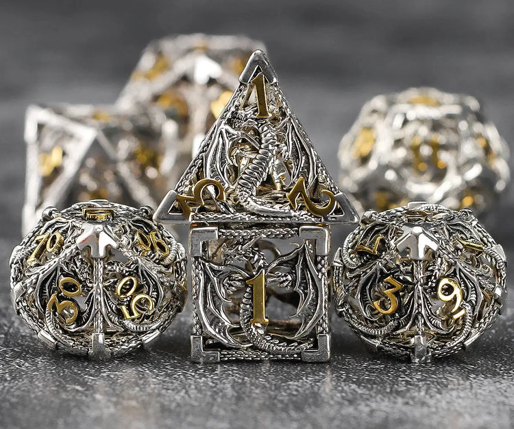 7-Piece Hollow Dragon Metal Dice Set – Intricately Carved Polyhedral Dice for D&D, Pathfinder & RPG Tabletop Games Gamers Guild