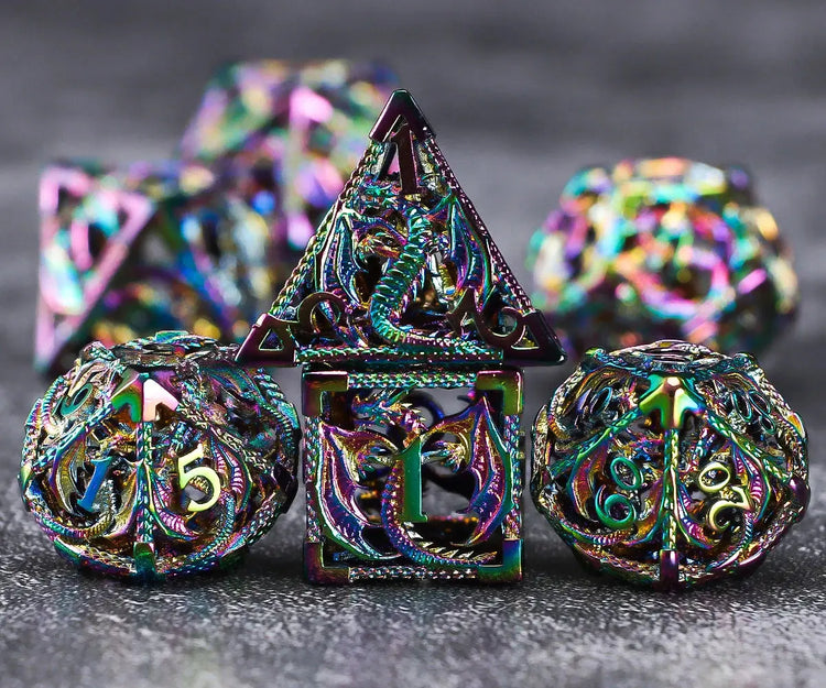 7-Piece Hollow Dragon Metal Dice Set – Intricately Carved Polyhedral Dice for D&D, Pathfinder & RPG Tabletop Games Gamers Guild
