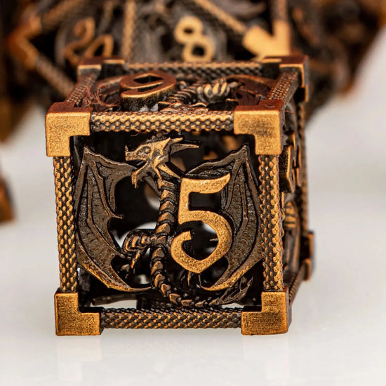 Ancient Gold Hollow Dragon Dice Set – Metal Polyhedral Dice for D&D, Pathfinder & RPGs Gamers Guild