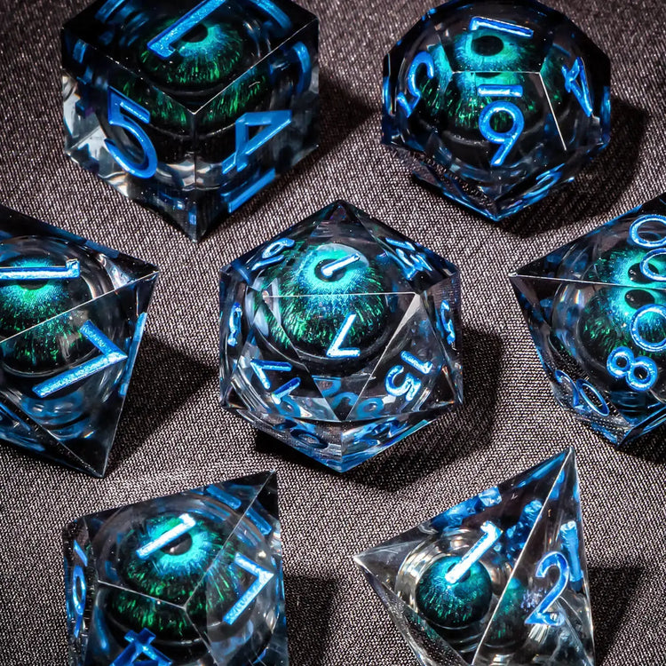 7-Piece Longan Eye Liquid Core Resin Dice Set – Sharp Edge Polyhedral Dice for Dungeons & Dragons, Pathfinder & RPG Tabletop Game Gamers Guild