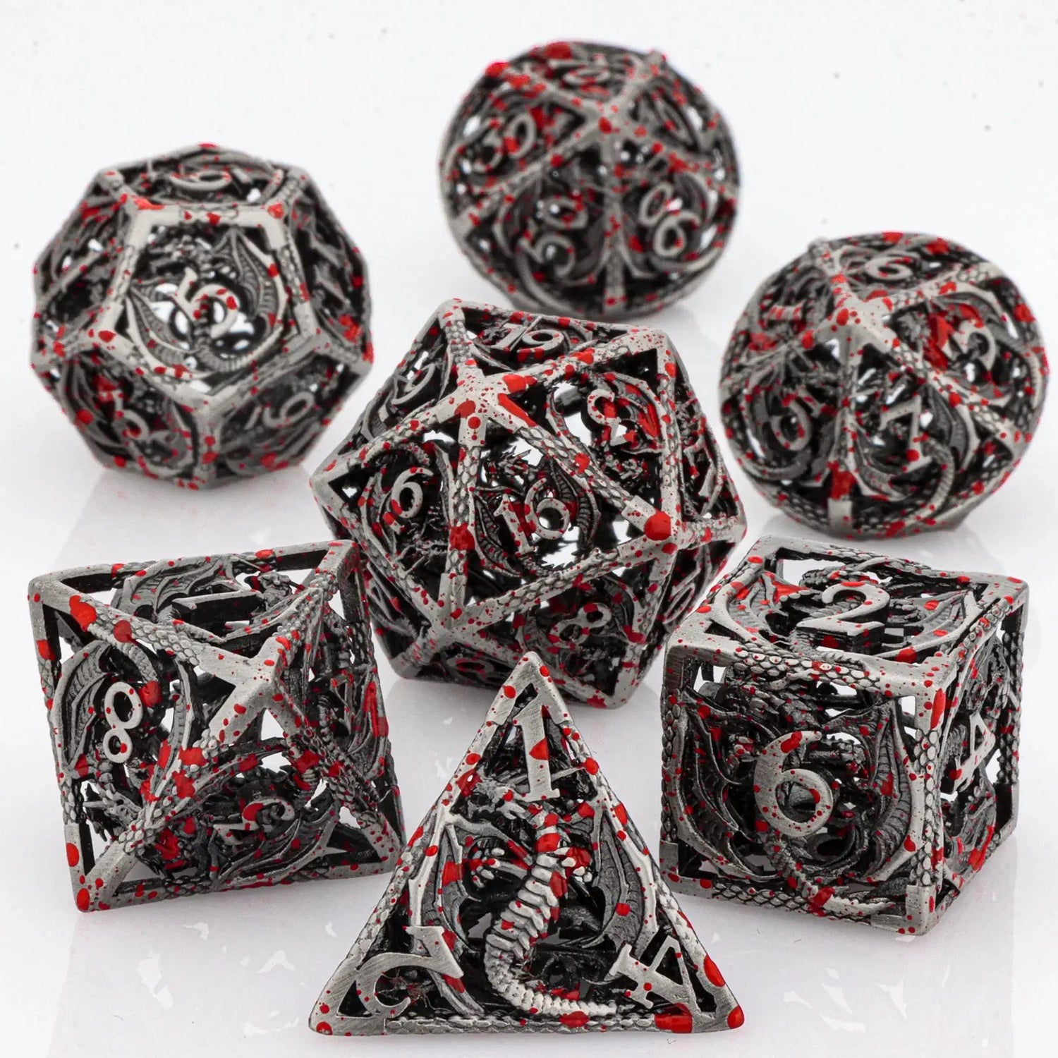 7-Piece Hollow Dragon Metal Dice Set – Intricately Carved Polyhedral Dice for Dungeons & Dragons, Pathfinder & RPG Tabletop Games Gamers Guild