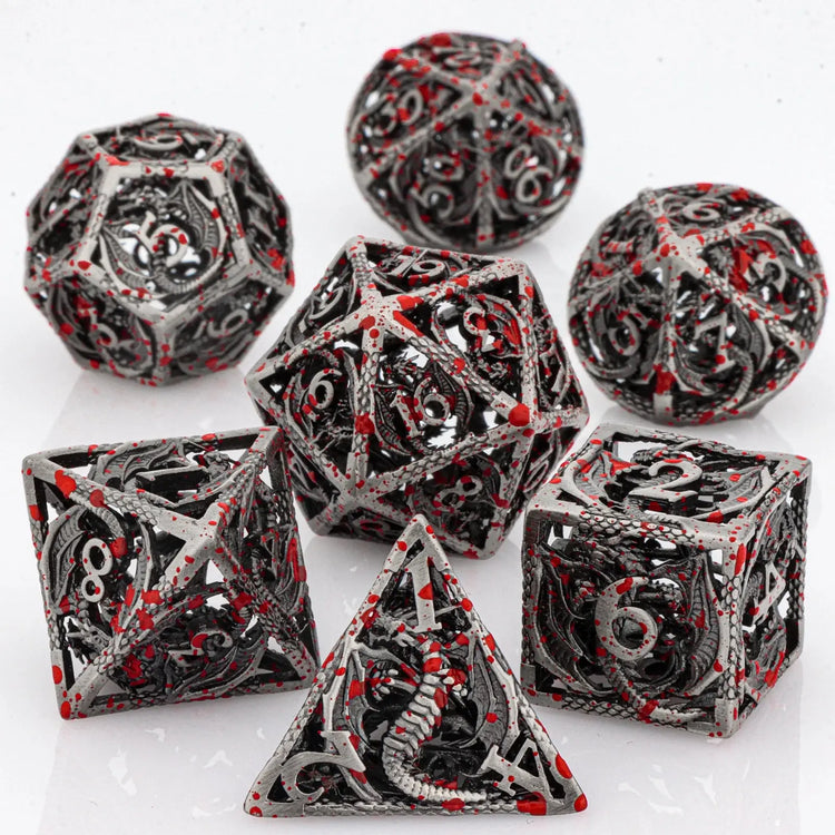 7-Piece Hollow Dragon Metal Dice Set – Intricately Carved Polyhedral Dice for Dungeons & Dragons, Pathfinder & RPG Tabletop Games Gamers Guild