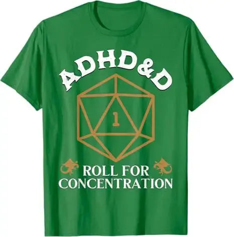 ADHD&D Roll for Concentration T-Shirt – Funny RPG Graphic Tee | Vintage Gamer Shirt for Men & Women Gamers Guild