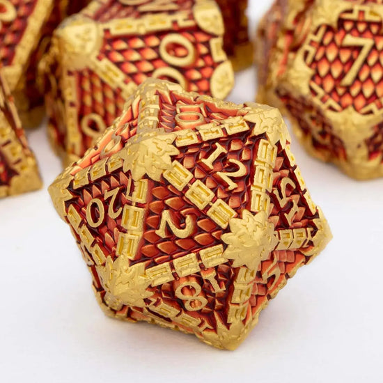 Golden Red Dragon Scale Metal Dice Set – Polyhedral Dice for D&D, Pathfinder & RPGs Gamers Guild