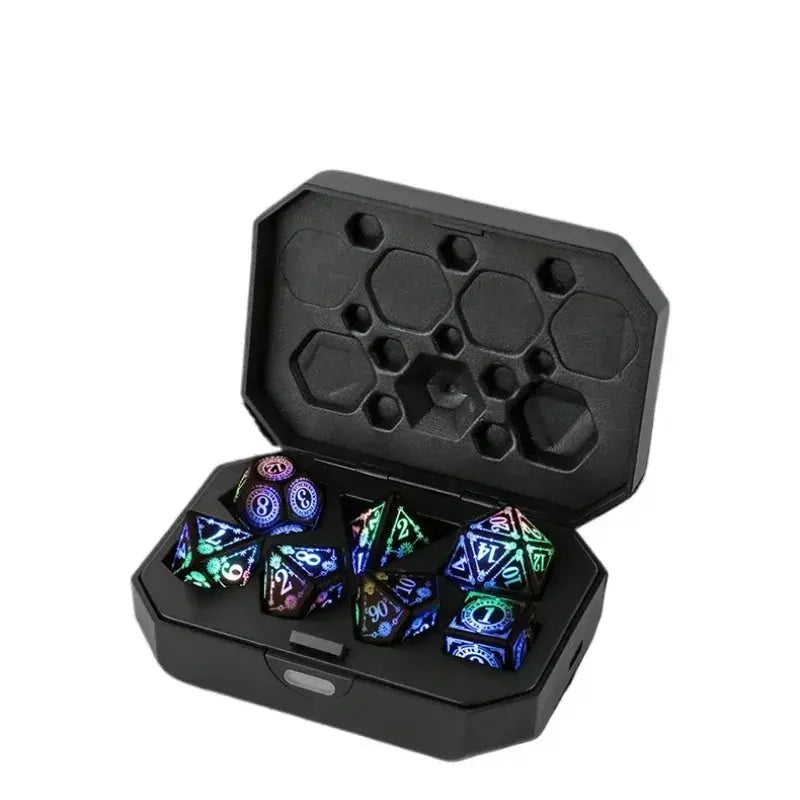 7-Piece Luminous DND Dice Set – Rechargeable Light-Up Polyhedral Dice with Charging Case for Dungeons & Dragons & RPG Games Gamers Guild