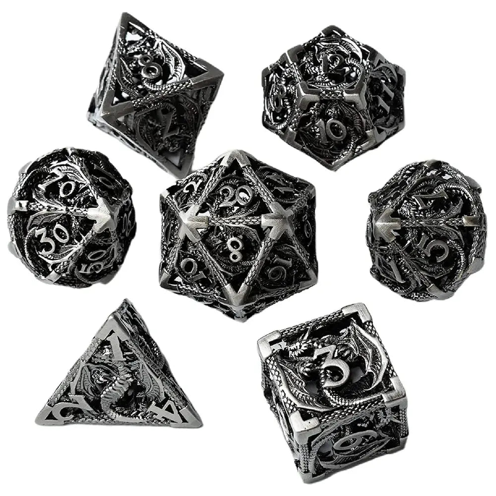 7-Piece Hollow Flying Dragon Metal Dice Set – Polyhedral RPG Dice for Dungeons & Dragons, Pathfinder & Tabletop Games Gamers Guild