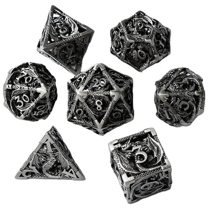 7-Piece Hollow Flying Dragon Metal Dice Set – Polyhedral RPG Dice for Dungeons & Dragons, Pathfinder & Tabletop Games Gamers Guild