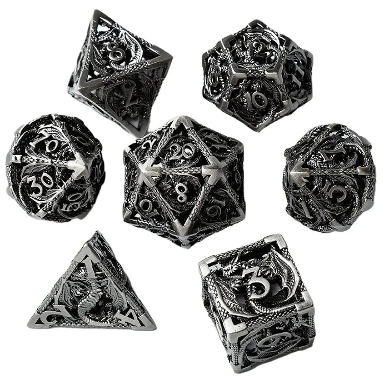 7-Piece Hollow Flying Dragon Metal Dice Set – Polyhedral RPG Dice for Dungeons & Dragons, Pathfinder & Tabletop Games Gamers Guild