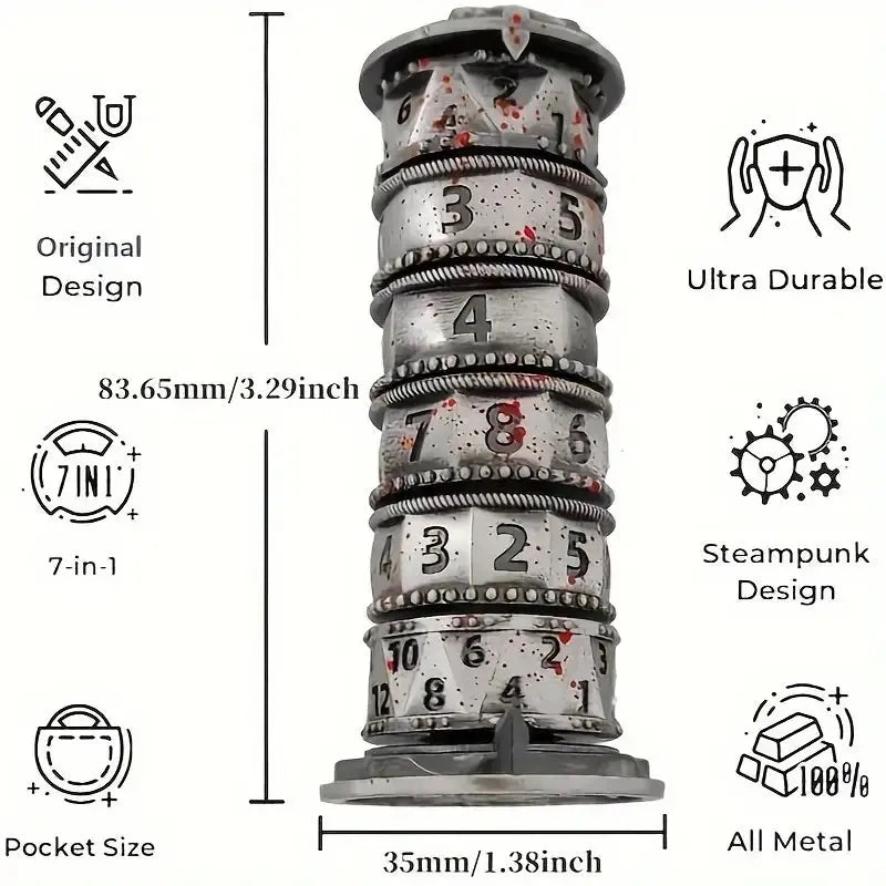 7-in-1 Metal Rotating Dice Tower – Polyhedral RPG Dice for D&D, COC, Cthulhu & Tabletop Games Gamers Guild