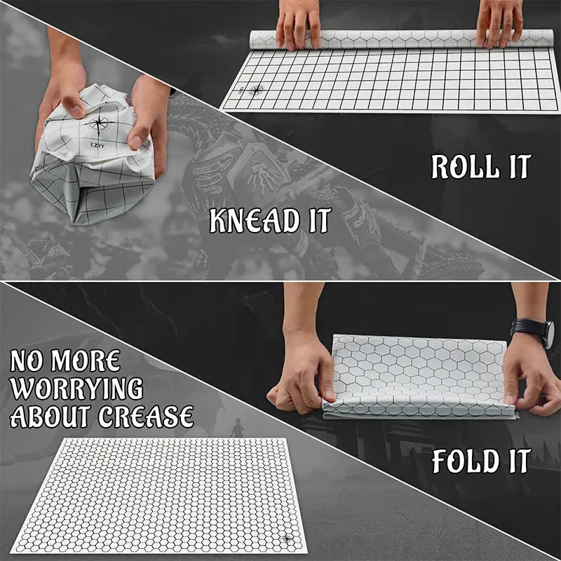 DND Silicone Battle Mat – 23"x35" Double-Sided Grid Board with Square & Hex Layout  Foldable, Rollable, and Marker-Friendly Gamers Guild
